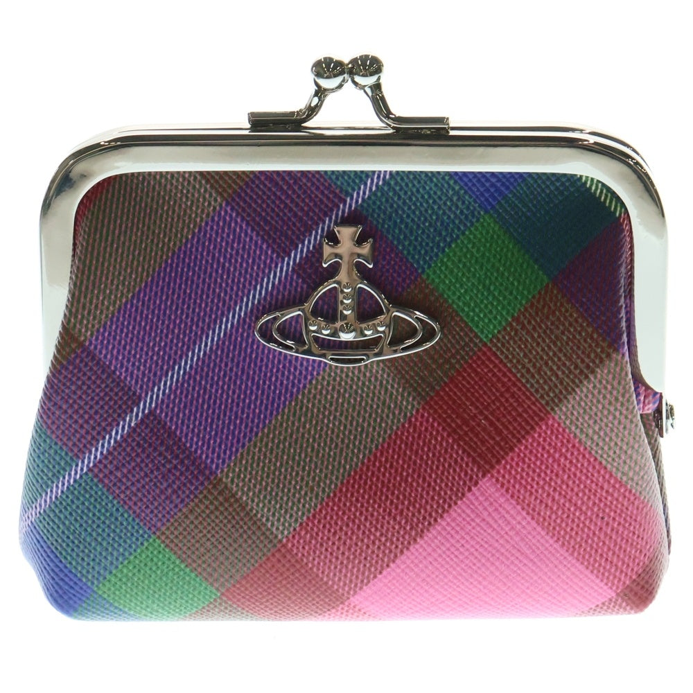 Vivienne Westwood(ヴィヴィアンウエストウッド) オーブ がま口コインケース 小物入れ ポーチ チェック シルバー金具 マルチカラー PVC