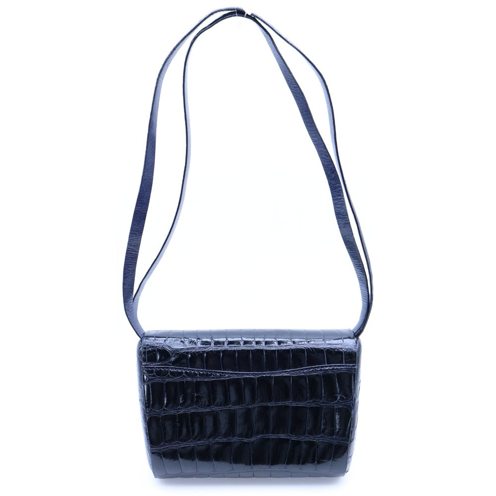 TARDINI(タルディーニ) クロコ型押しレザー シルバー925プレート ショルダーバッグ ポーチ ブラック