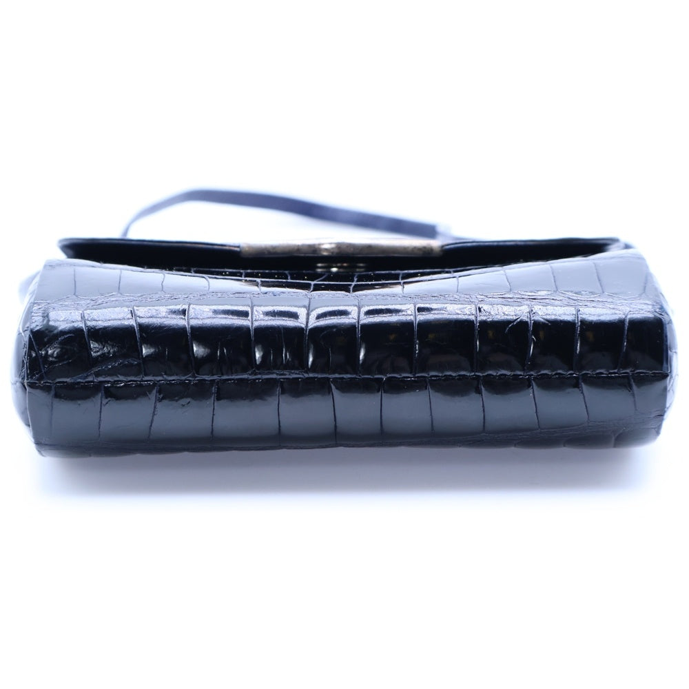 TARDINI(タルディーニ) クロコ型押しレザー シルバー925プレート ショルダーバッグ ポーチ ブラック