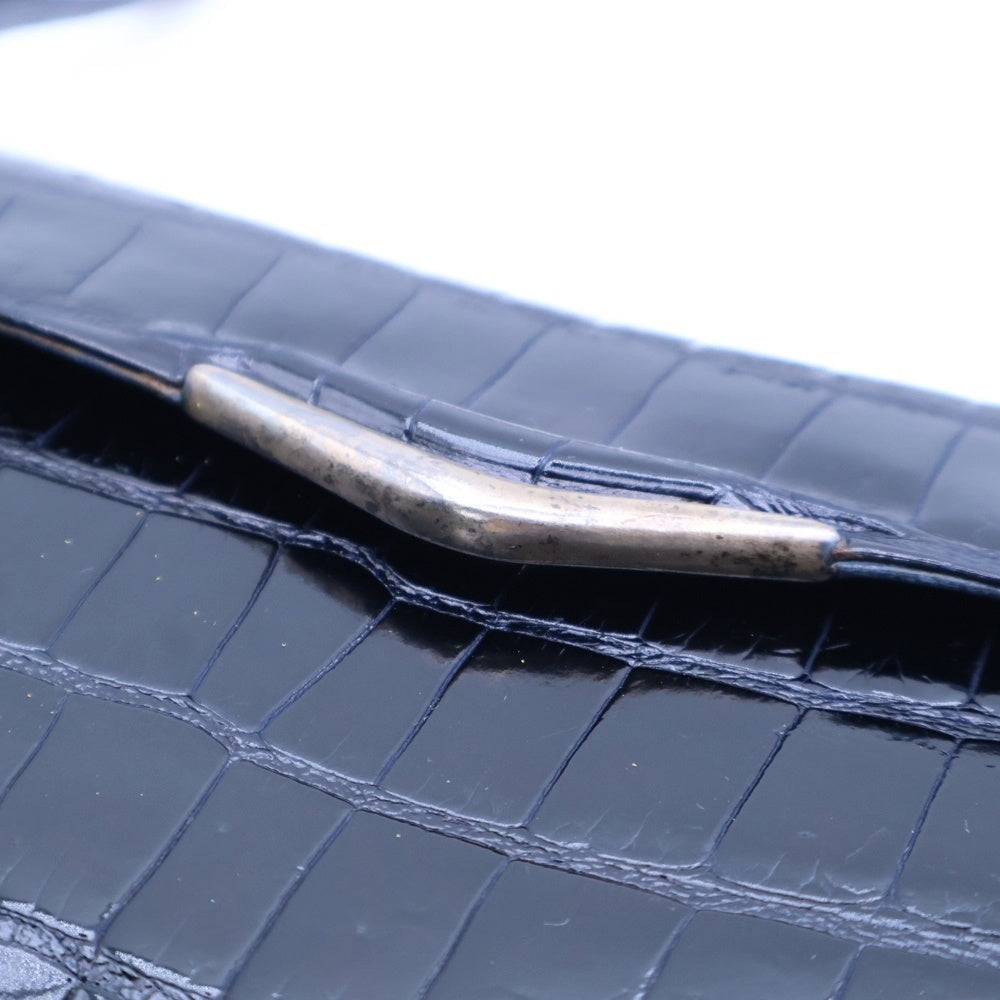 TARDINI(タルディーニ) クロコ型押しレザー シルバー925プレート ショルダーバッグ ポーチ ブラック