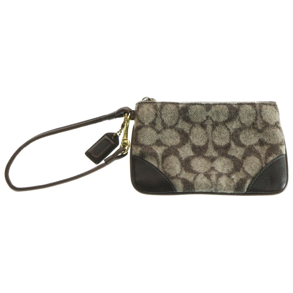 COACH(コーチ) シグネチャー ウール レザー ポーチ ゴールド金具 ブラウン