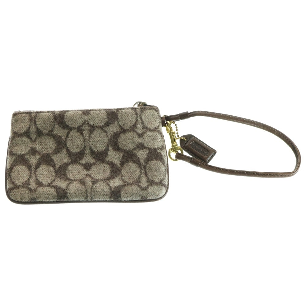 COACH(コーチ) シグネチャー ウール レザー ポーチ ゴールド金具 ブラウン