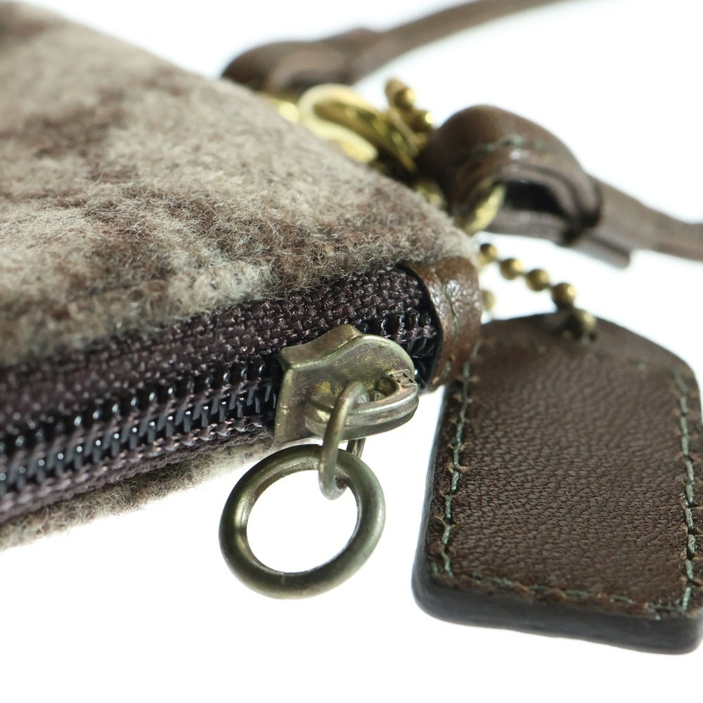 COACH(コーチ) シグネチャー ウール レザー ポーチ ゴールド金具 ブラウン