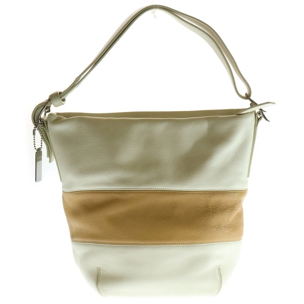 COACH(コーチ) バイカラー レザー ワンショルダーバッグ シルバー金具 ベージュ/ブラウン