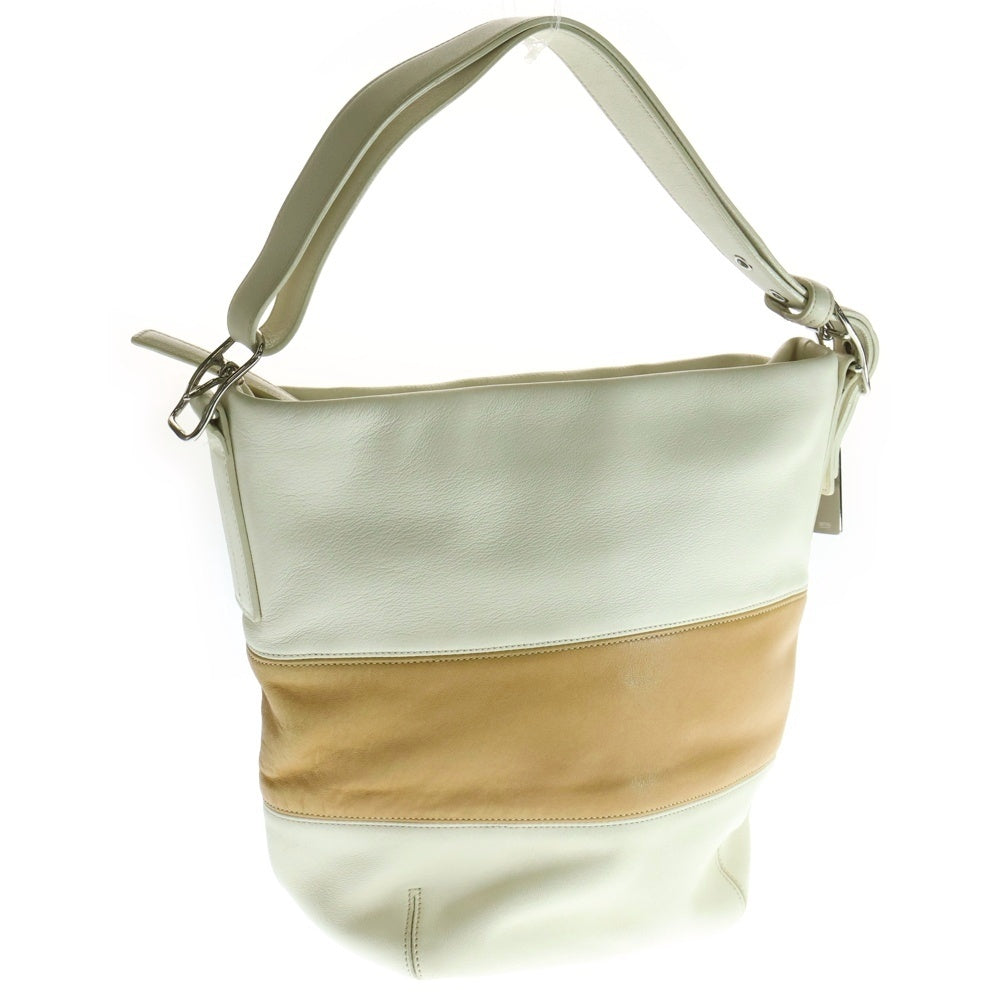 COACH(コーチ) バイカラー レザー ワンショルダーバッグ シルバー金具 ベージュ/ブラウン