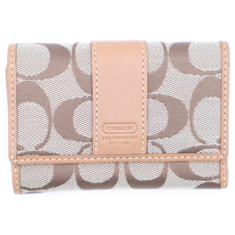 COACH(コーチ) シグネチャー キャンバス レザー コンパクトウォレット 三つ折り財布 ベージュ/ブラウン