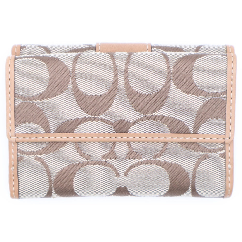 COACH(コーチ) シグネチャー キャンバス レザー コンパクトウォレット 三つ折り財布 ベージュ/ブラウン