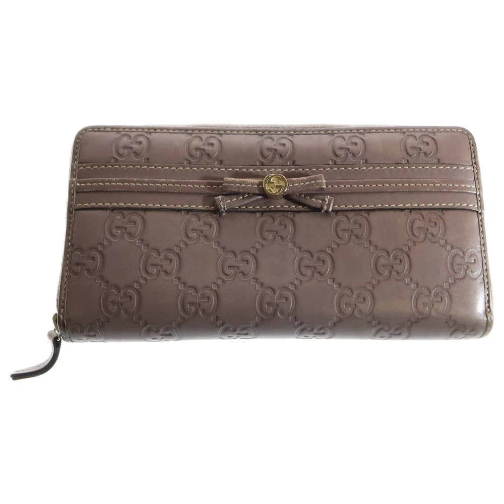 GUCCI(グッチ) グッチシマ ラウンドジップ長財布 ロングウォレット カードケース ライトパープル ゴールド金具 レザー 257007