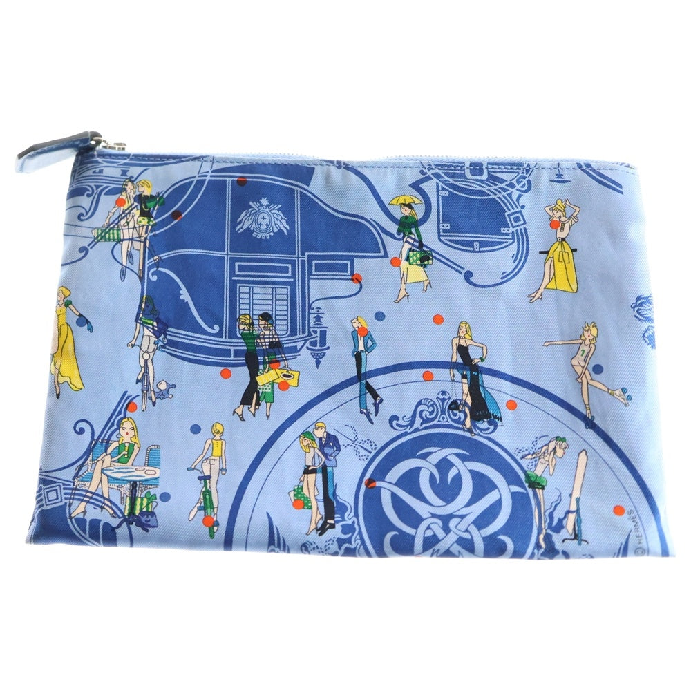 HERMES(エルメス) シルキーポケット ポーチ ケース ブルー系 シルバー金具 Y刻印