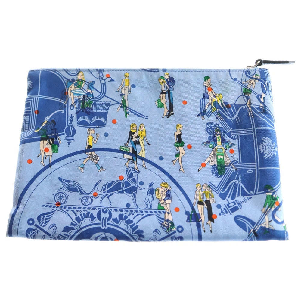 HERMES(エルメス) シルキーポケット ポーチ ケース ブルー系 シルバー金具 Y刻印