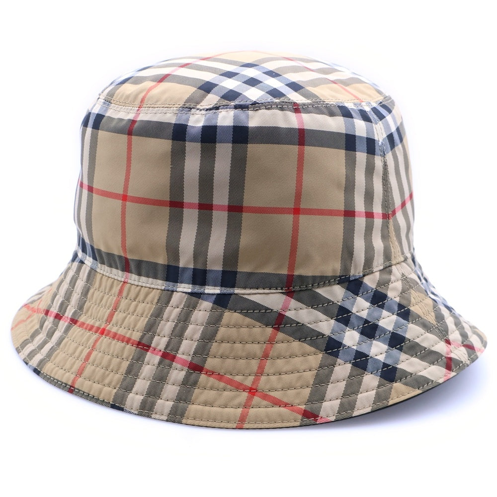 BURBERRY(バーバリー) ノバチェック総柄 ロゴプリント リバーシブル ナイロン バケットハット 帽子 ブラック/ベージュ 8064349
