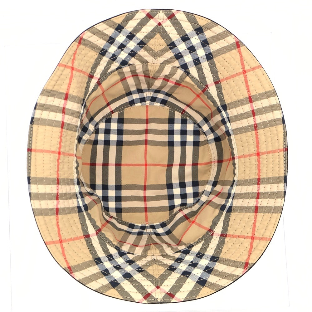 BURBERRY(バーバリー) ノバチェック総柄 ロゴプリント リバーシブル ナイロン バケットハット 帽子 ブラック/ベージュ 8064349