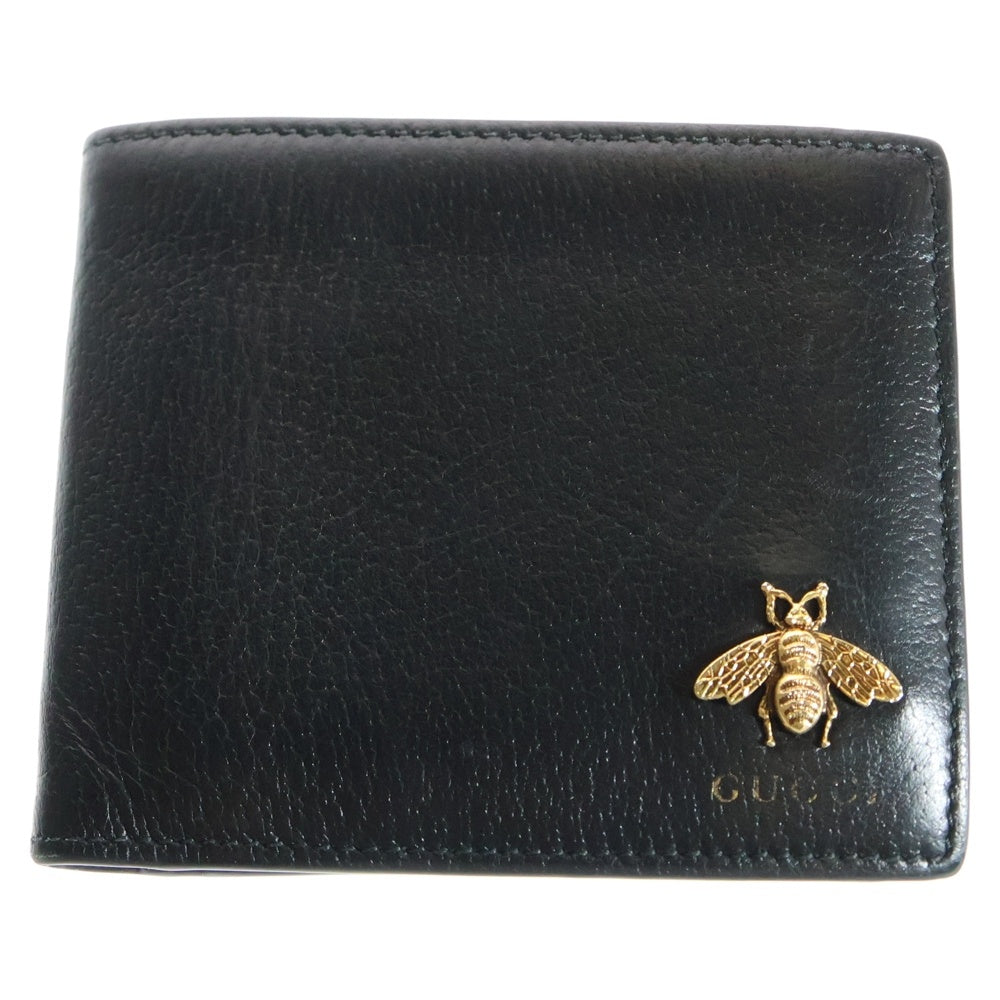 GUCCI(グッチ) アニマリエ ビー 二つ折り財布 ブラック レザー コンパクトウォレット 522915