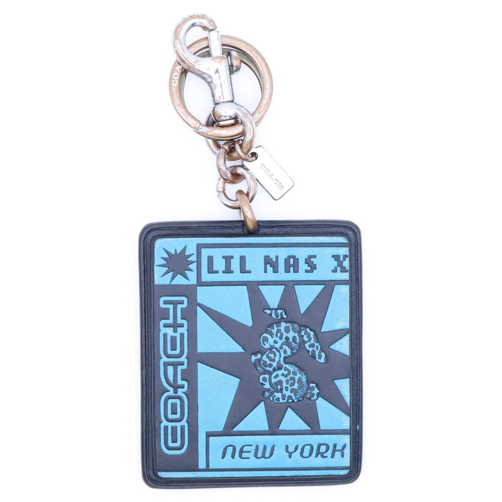 COACH(コーチ) ×LIL NAS X リル ナズ エックス レザー バニー バッグ チャーム キーホルダー キーリング シルバー金具 ブラック/ブルー