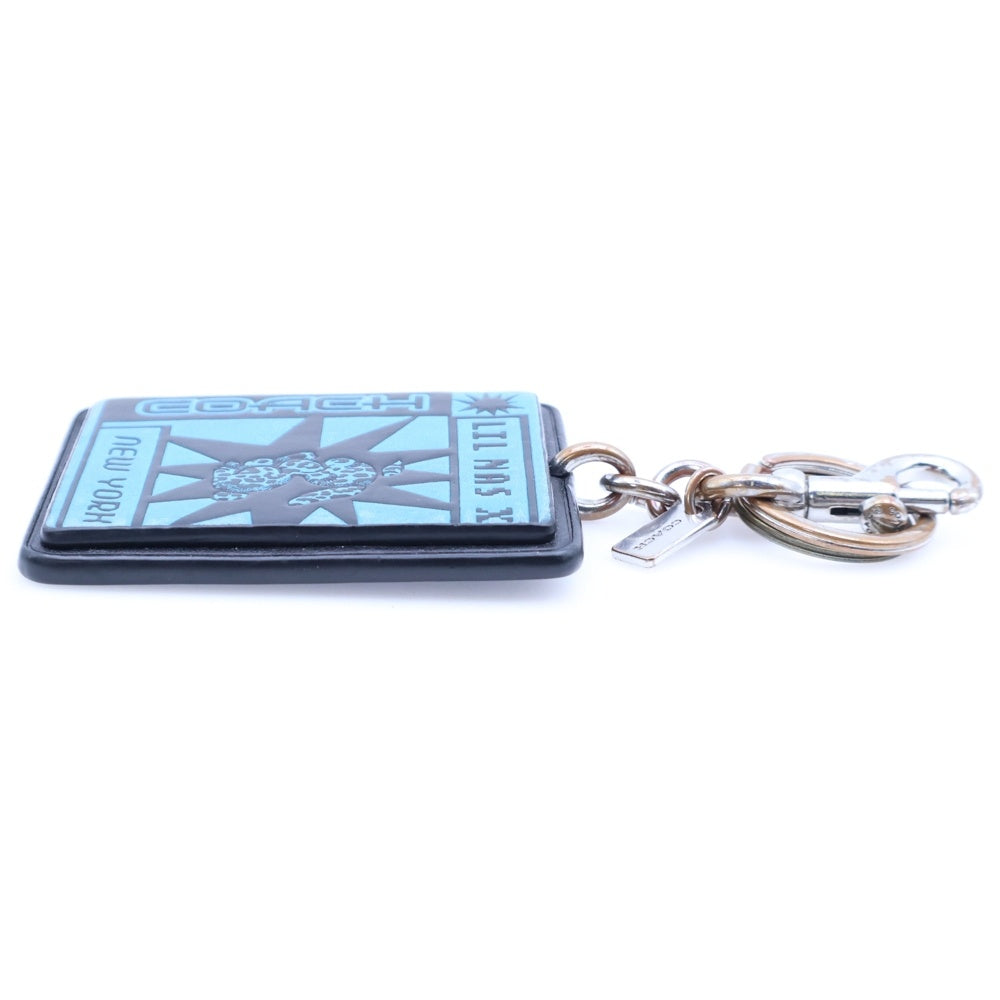 COACH(コーチ) ×LIL NAS X リル ナズ エックス レザー バニー バッグ チャーム キーホルダー キーリング シルバー金具 ブラック/ブルー