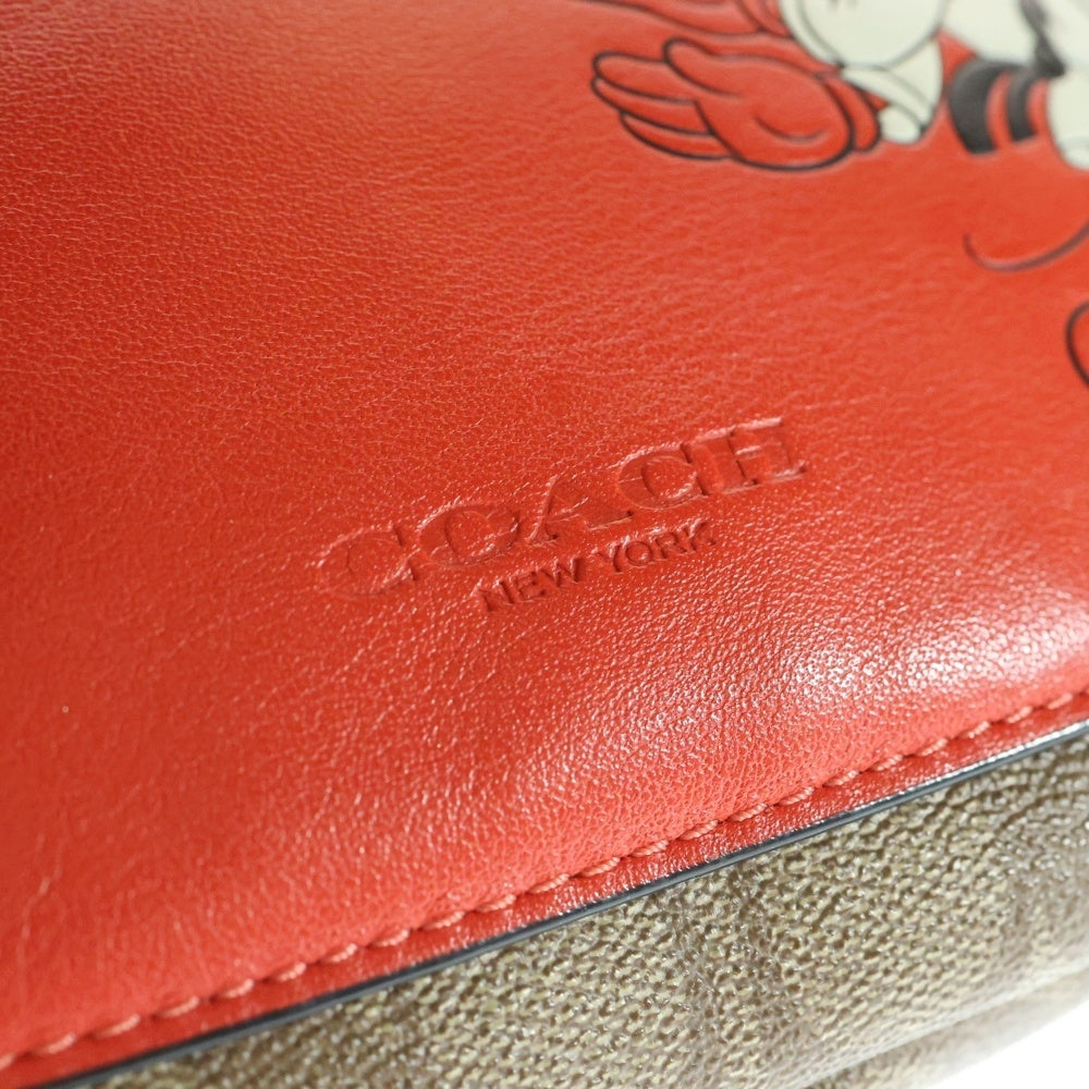 COACH(コーチ) ×Disney ディズニー ミッキーマウス シグネチャー PVC レザー ショルダー ボディバッグ ウエストポーチ ベージュ/レッド 3328