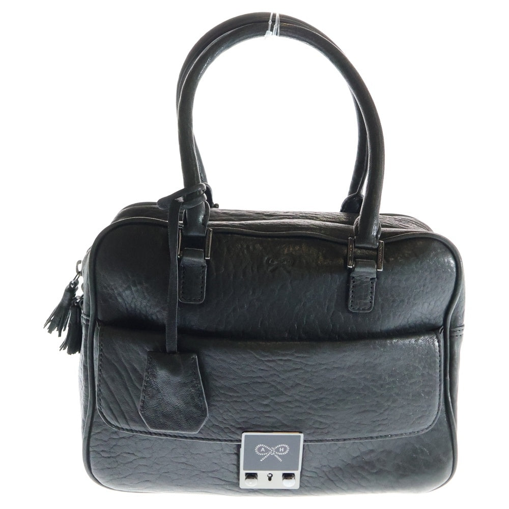 Anya Hindmarch(アニヤハインドマーチ) ロゴプレート レザー 2WAY ハンド ショルダーバッグ ガンメタ金具 ブラック
