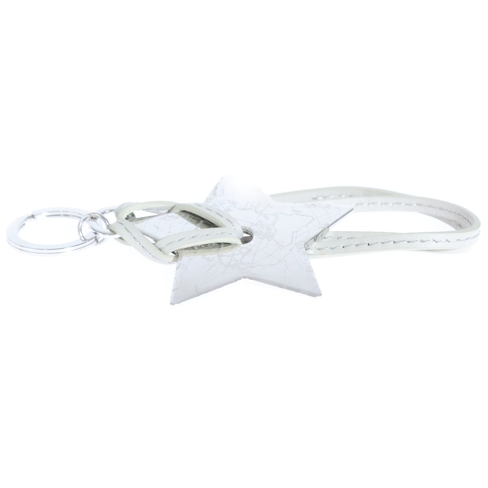 DIOR(ディオール) ワールドマップ スター レザー ノベルティ バッグチャーム キーホルダー シルバー/グレー