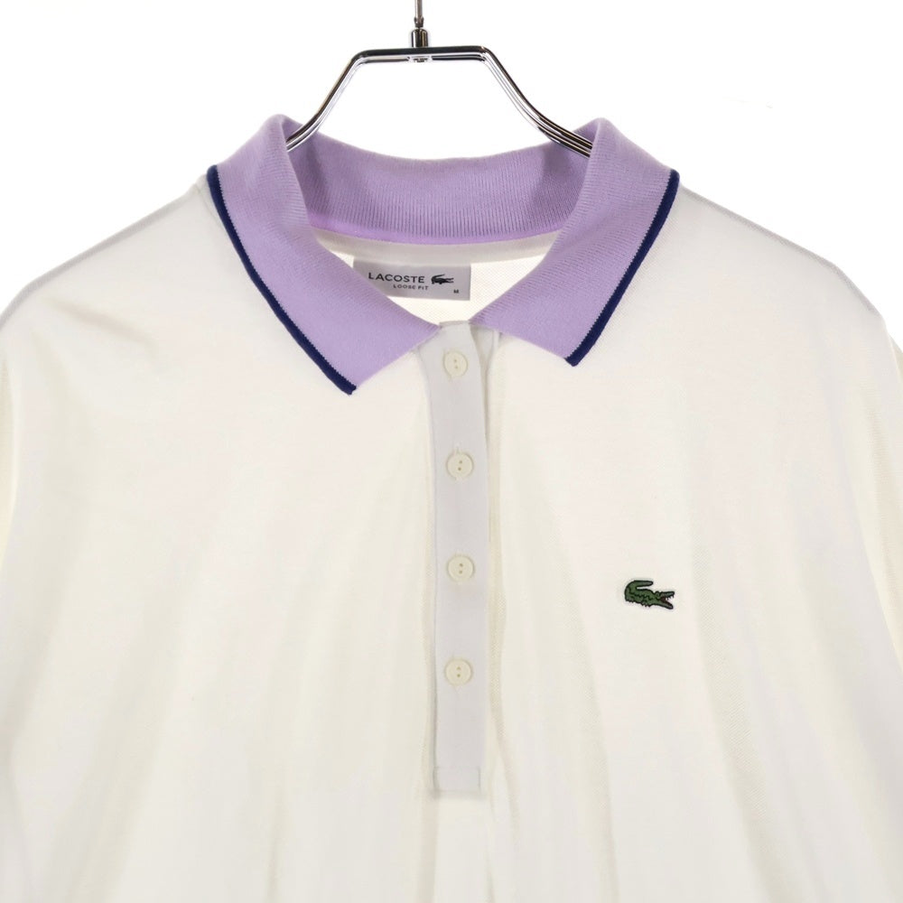 LACOSTE(ラコステ) ロゴワッペン付 バイカラー半袖ポロシャツ ホワイト/パープル
