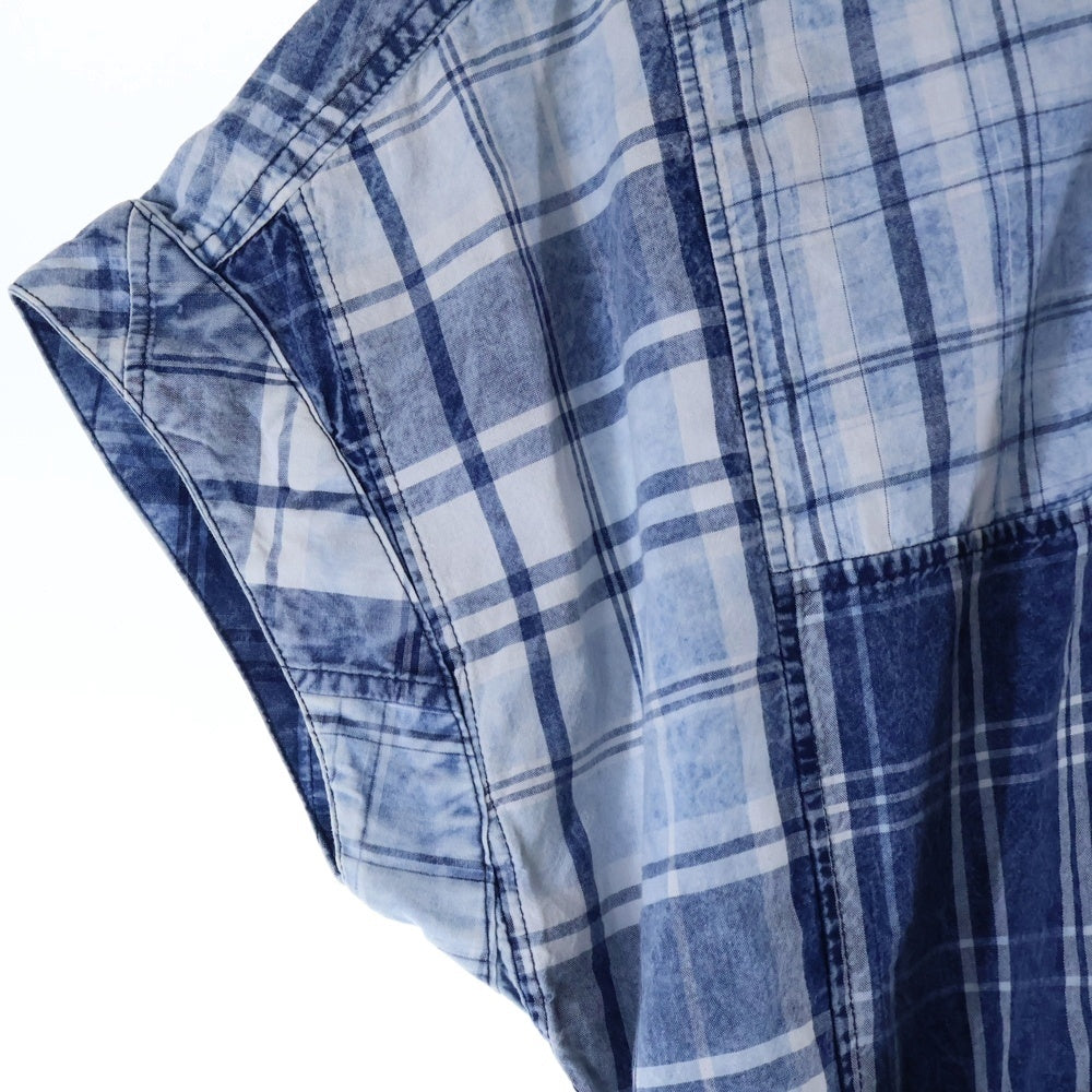 POLO RALPH LAUREN(ポロラルフローレン) ベルト付ノーカラータータンチェック半袖ワンピース ブルー レディース