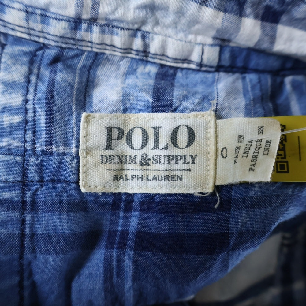 POLO RALPH LAUREN(ポロラルフローレン) ベルト付ノーカラータータンチェック半袖ワンピース ブルー レディース