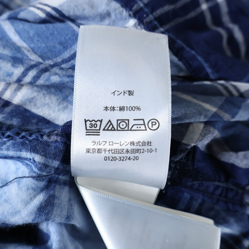 POLO RALPH LAUREN(ポロラルフローレン) ベルト付ノーカラータータンチェック半袖ワンピース ブルー レディース