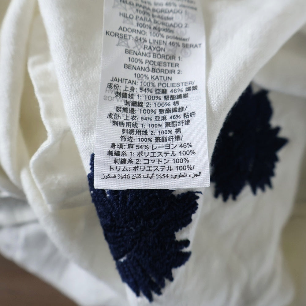 TORY BURCH(トリー バーチ) ベルト付 フラワー刺繍リネンノースリーブワンピース ホワイト レディース