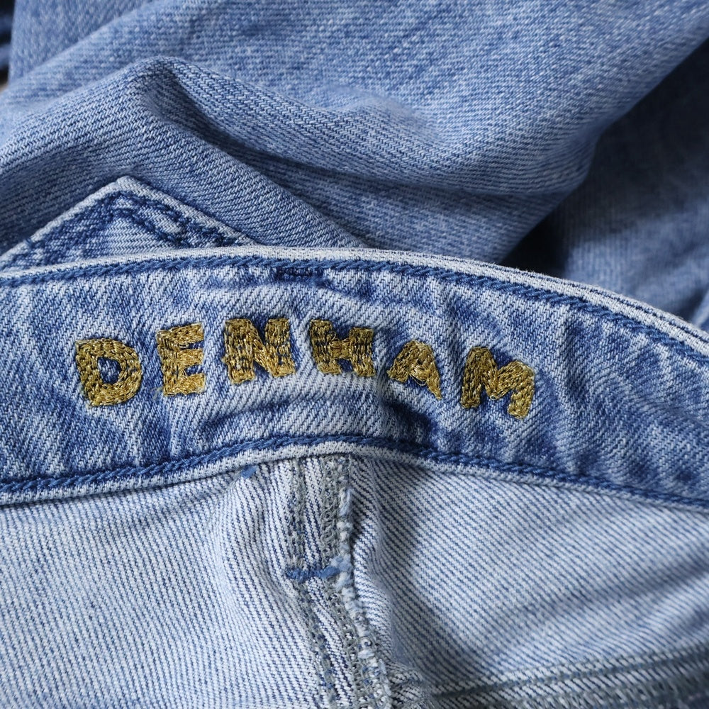 DENHAM(デンハム) ダメージ加工 スリット入りロゴ刺繍スキニーデニムパンツ ブルー