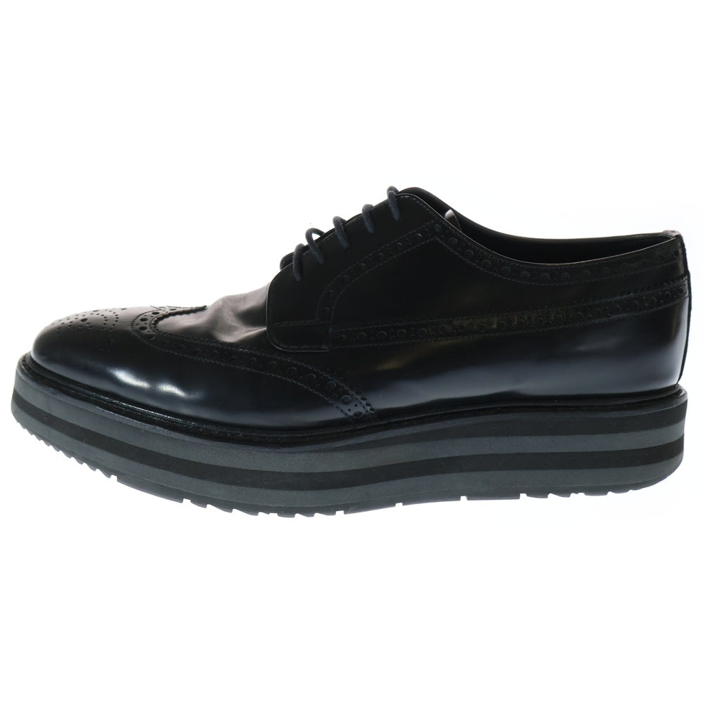 PRADA(プラダ) メダリオン ウィングチップ レザー レースアップ 厚底 ローカット ドレス ビジネスシューズ ブラック 2EG015