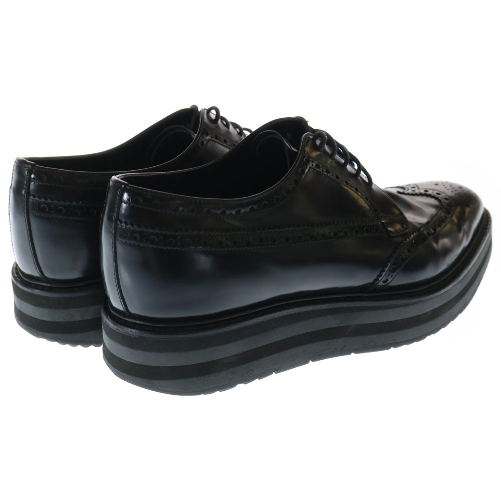 PRADA(プラダ) メダリオン ウィングチップ レザー レースアップ 厚底 ローカット ドレス ビジネスシューズ ブラック 2EG015
