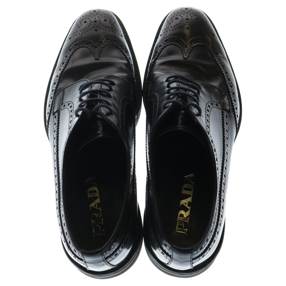 PRADA(プラダ) メダリオン ウィングチップ レザー レースアップ 厚底 ローカット ドレス ビジネスシューズ ブラック 2EG015