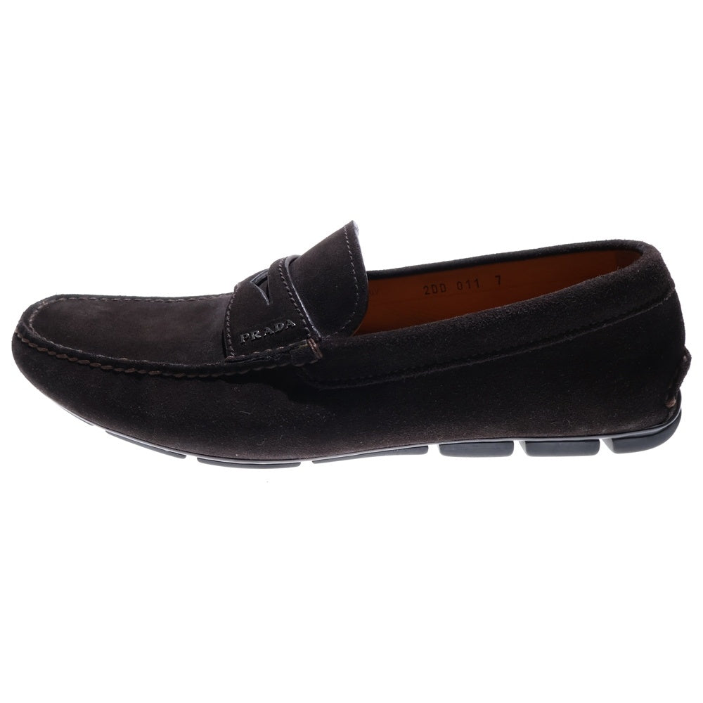 PRADA(プラダ) ロゴ スエードローファー レザーシューズ ブラウン