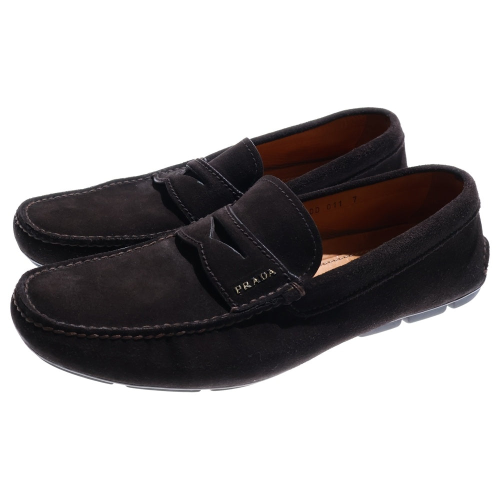 PRADA(プラダ) ロゴ スエードローファー レザーシューズ ブラウン