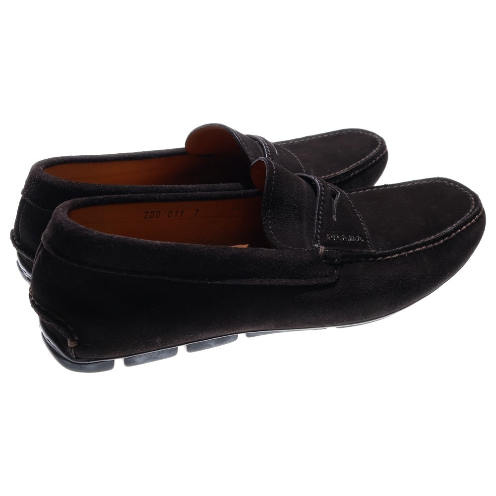 PRADA(プラダ) ロゴ スエードローファー レザーシューズ ブラウン