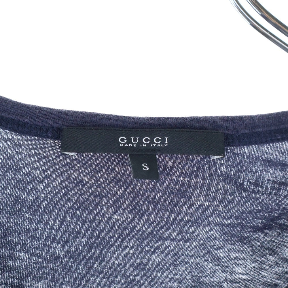 GUCCI(グッチ) エンブレムロゴクルーネックコットン半袖Tシャツ カットソー ネイビー