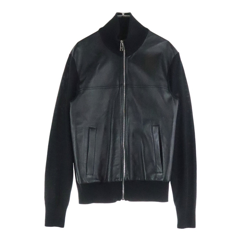 PRADA(プラダ) 13AW ドライバーズ ラムスキン レザー切り替え ジップアップ ニット ジャケット ブラック SMC518