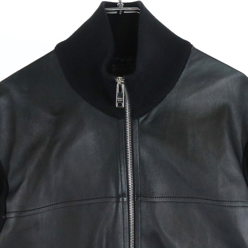 PRADA(プラダ) 13AW ドライバーズ ラムスキン レザー切り替え ジップアップ ニット ジャケット ブラック SMC518