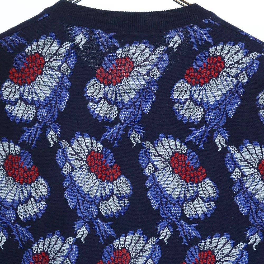 Alexander McQueen(アレキサンダーマックイーン) フラワー ジャガード総柄 クルーネック ウール混 レーヨン ロングスリーブ 長袖 ニット セーター ネイビー 398111
