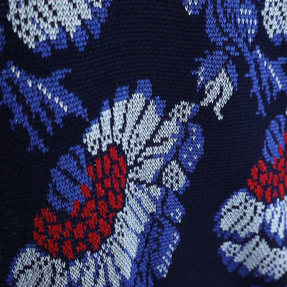 Alexander McQueen(アレキサンダーマックイーン) フラワー ジャガード総柄 クルーネック ウール混 レーヨン ロングスリーブ 長袖 ニット セーター ネイビー 398111