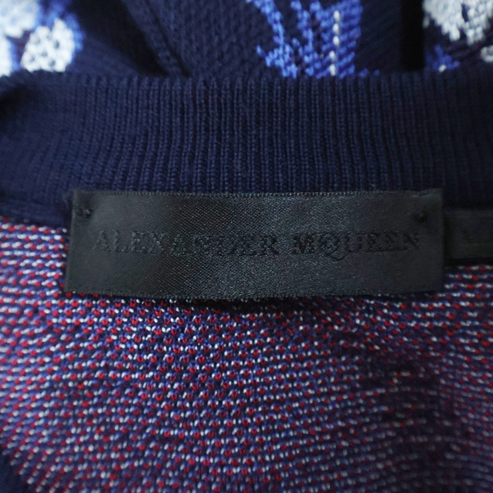 Alexander McQueen(アレキサンダーマックイーン) フラワー ジャガード総柄 クルーネック ウール混 レーヨン ロングスリーブ 長袖 ニット セーター ネイビー 398111