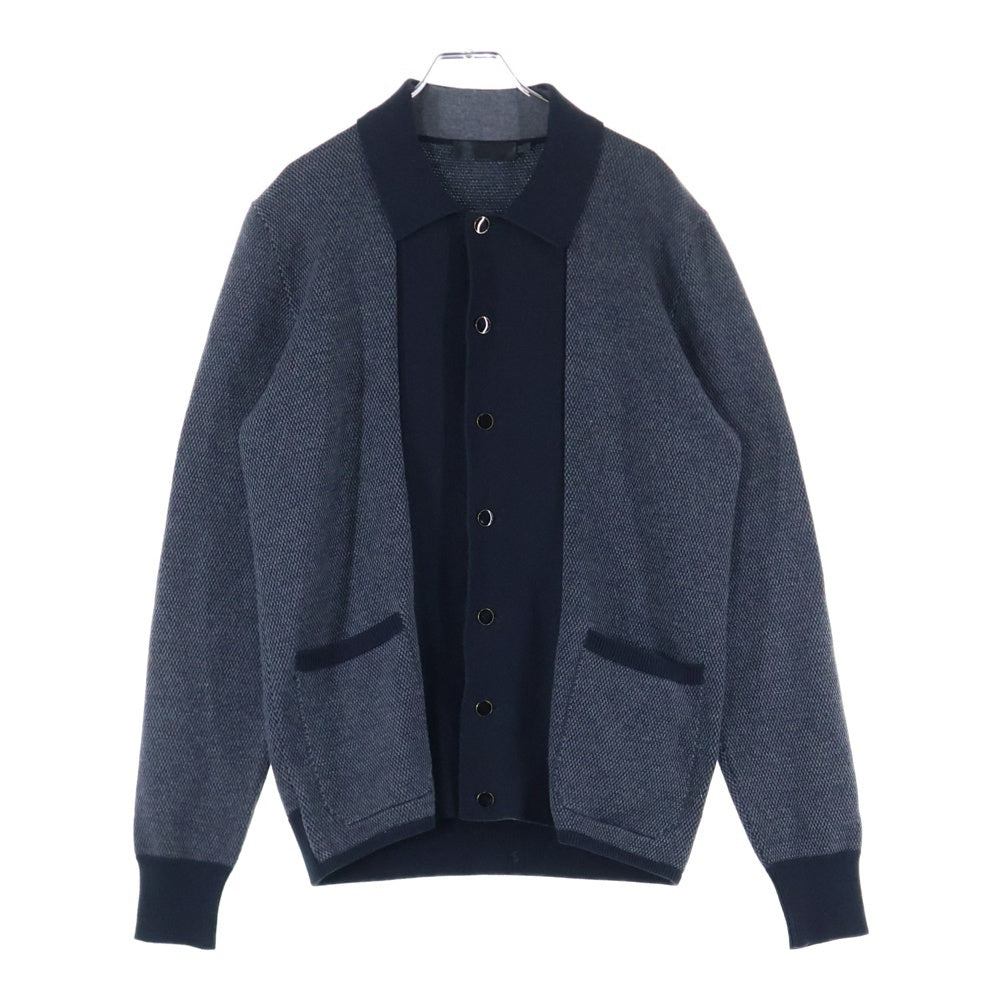 Alexander McQueen(アレキサンダーマックイーン) 切り替えデザイン ゴールドボタン ニット シャツジャケット グレー/ダークネイビー 340646 Q1RJA