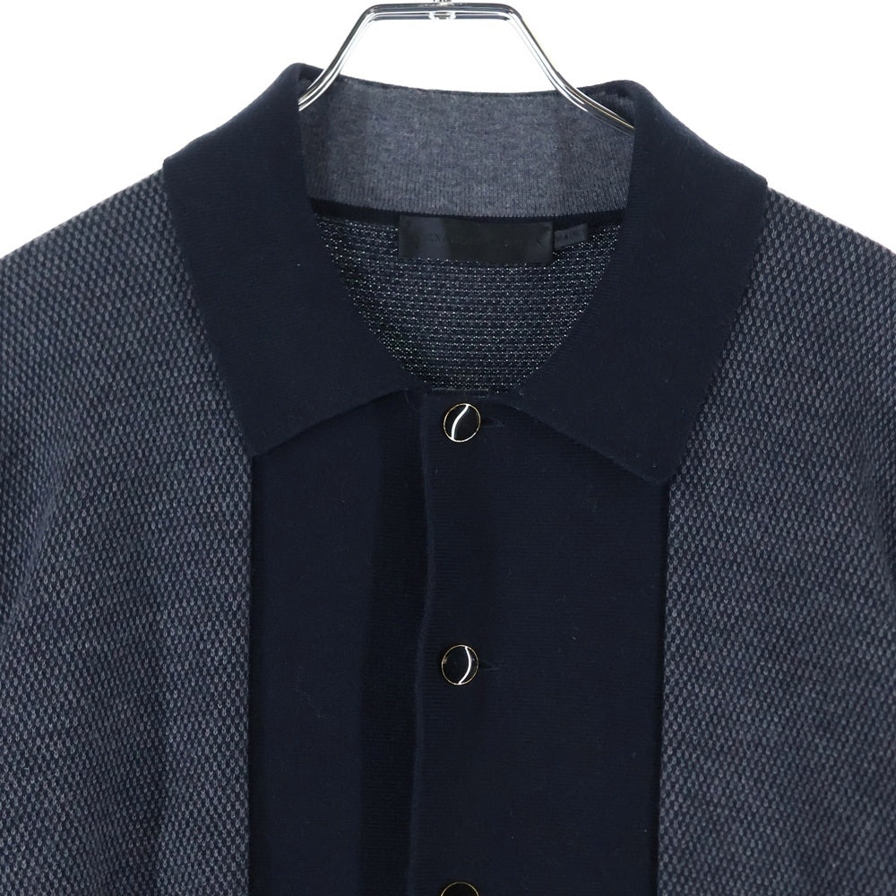 Alexander McQueen(アレキサンダーマックイーン) 切り替えデザイン ゴールドボタン ニット シャツジャケット グレー/ダークネイビー 340646 Q1RJA