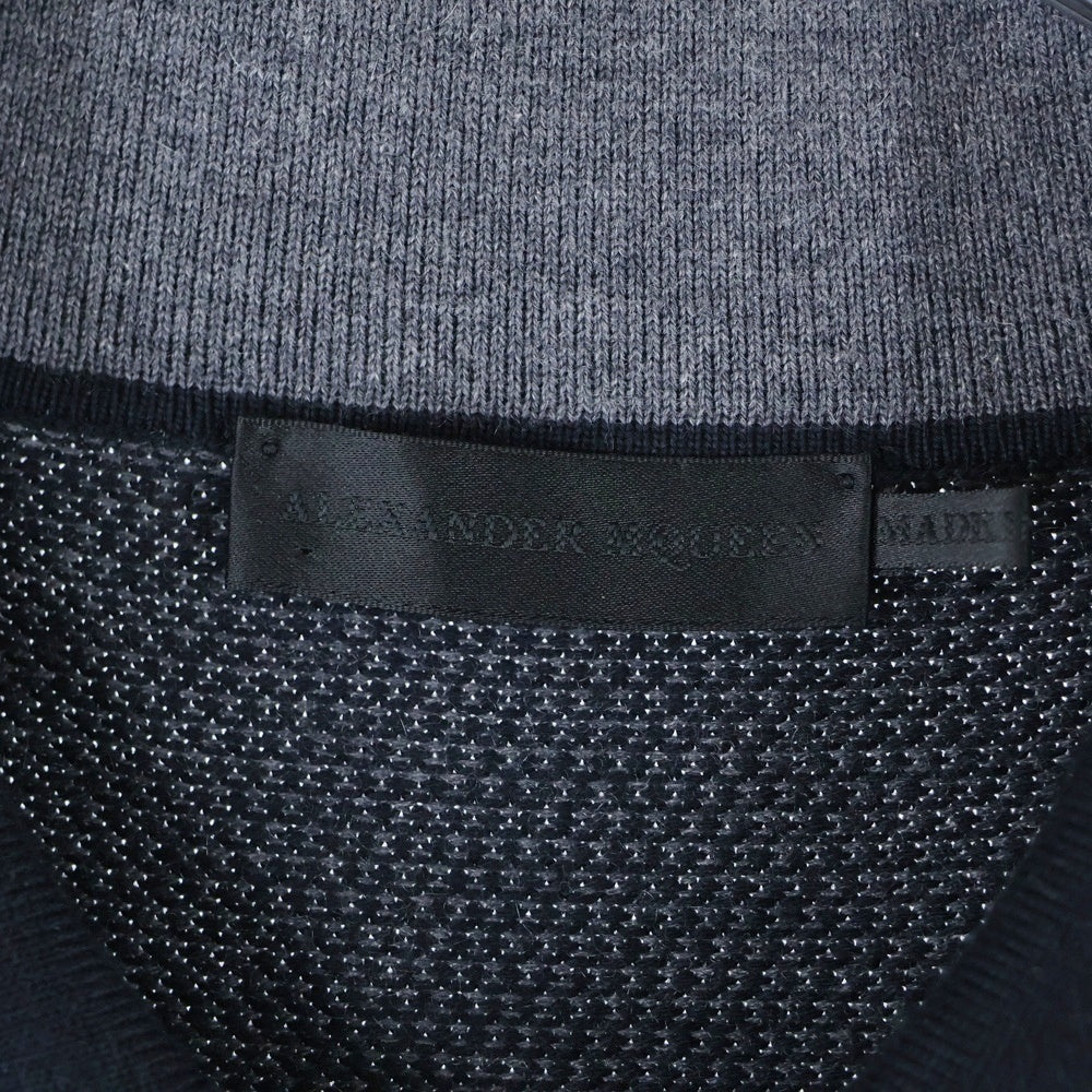 Alexander McQueen(アレキサンダーマックイーン) 切り替えデザイン ゴールドボタン ニット シャツジャケット グレー/ダークネイビー 340646 Q1RJA