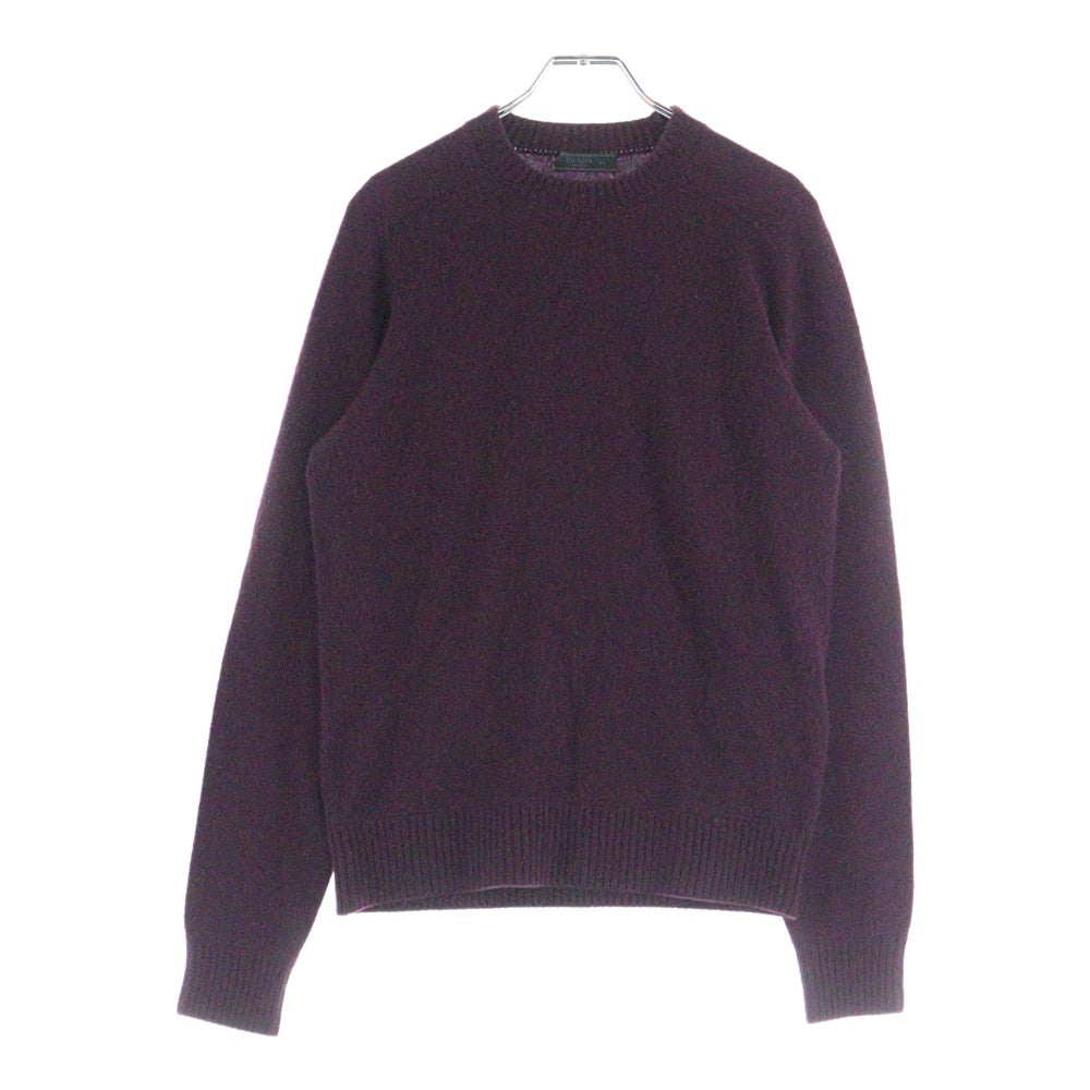 PRADA(プラダ) 15AW スウェード エルボーパッチ カシミヤ混 ウール クルーネック ロングスリーブ 長袖ニット セーター ボルドー UMA113