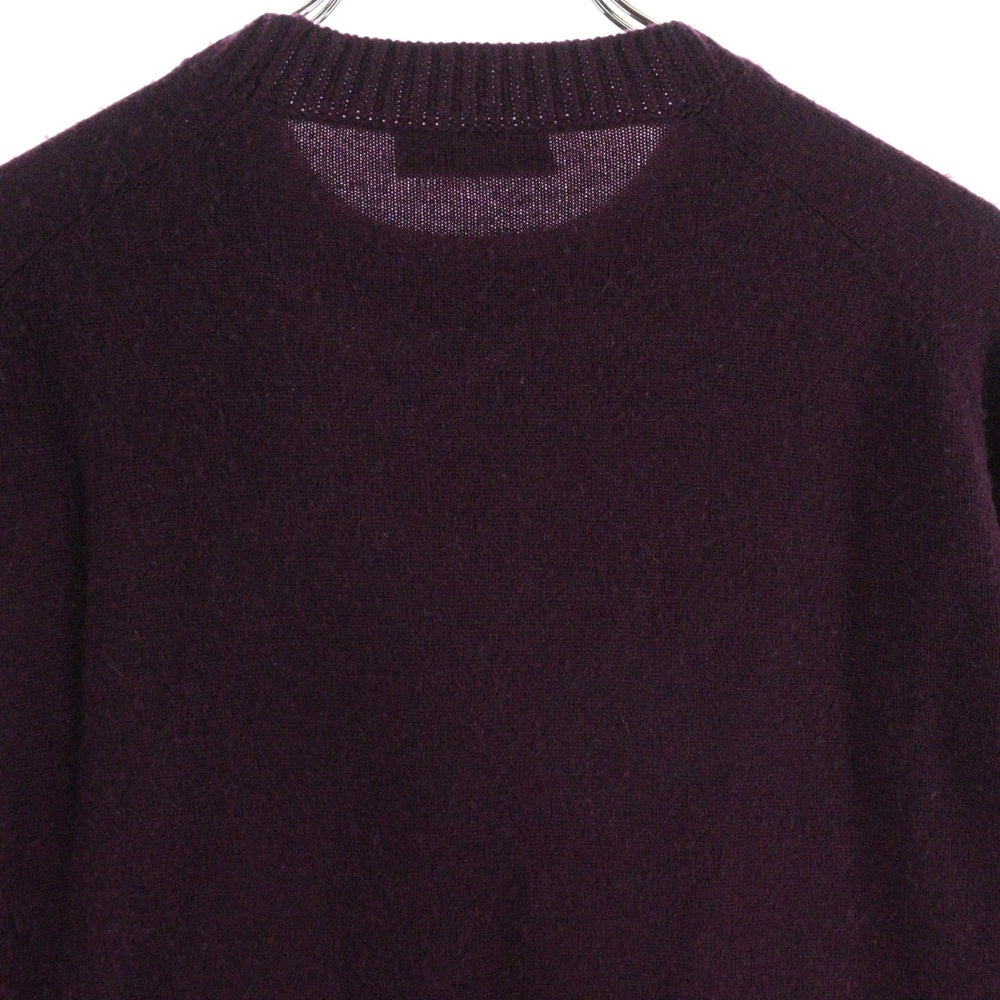 PRADA(プラダ) 15AW スウェード エルボーパッチ カシミヤ混 ウール クルーネック ロングスリーブ 長袖ニット セーター ボルドー UMA113