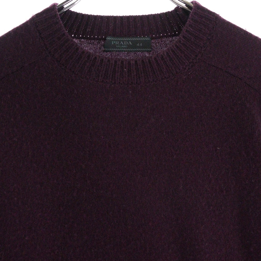 PRADA(プラダ) 15AW スウェード エルボーパッチ カシミヤ混 ウール クルーネック ロングスリーブ 長袖ニット セーター ボルドー UMA113