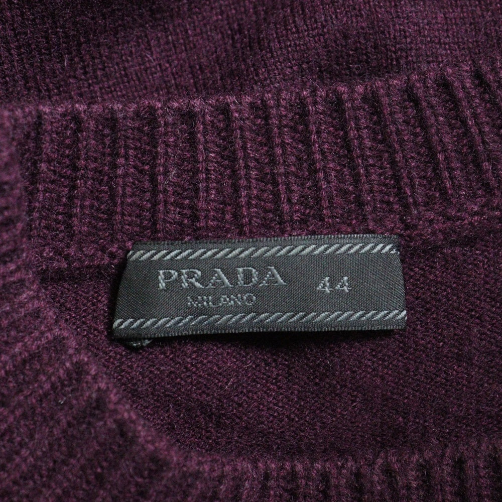 PRADA(プラダ) 15AW スウェード エルボーパッチ カシミヤ混 ウール クルーネック ロングスリーブ 長袖ニット セーター ボルドー UMA113