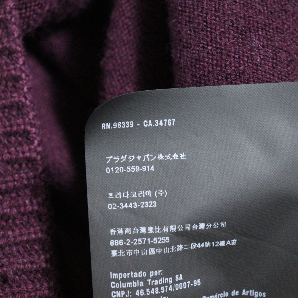 PRADA(プラダ) 15AW スウェード エルボーパッチ カシミヤ混 ウール クルーネック ロングスリーブ 長袖ニット セーター ボルドー UMA113