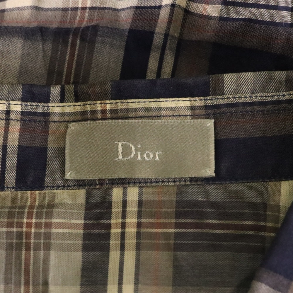 DIOR(ディオール) タータンチェックポケット付半袖シャツ ブラウス ネイビー