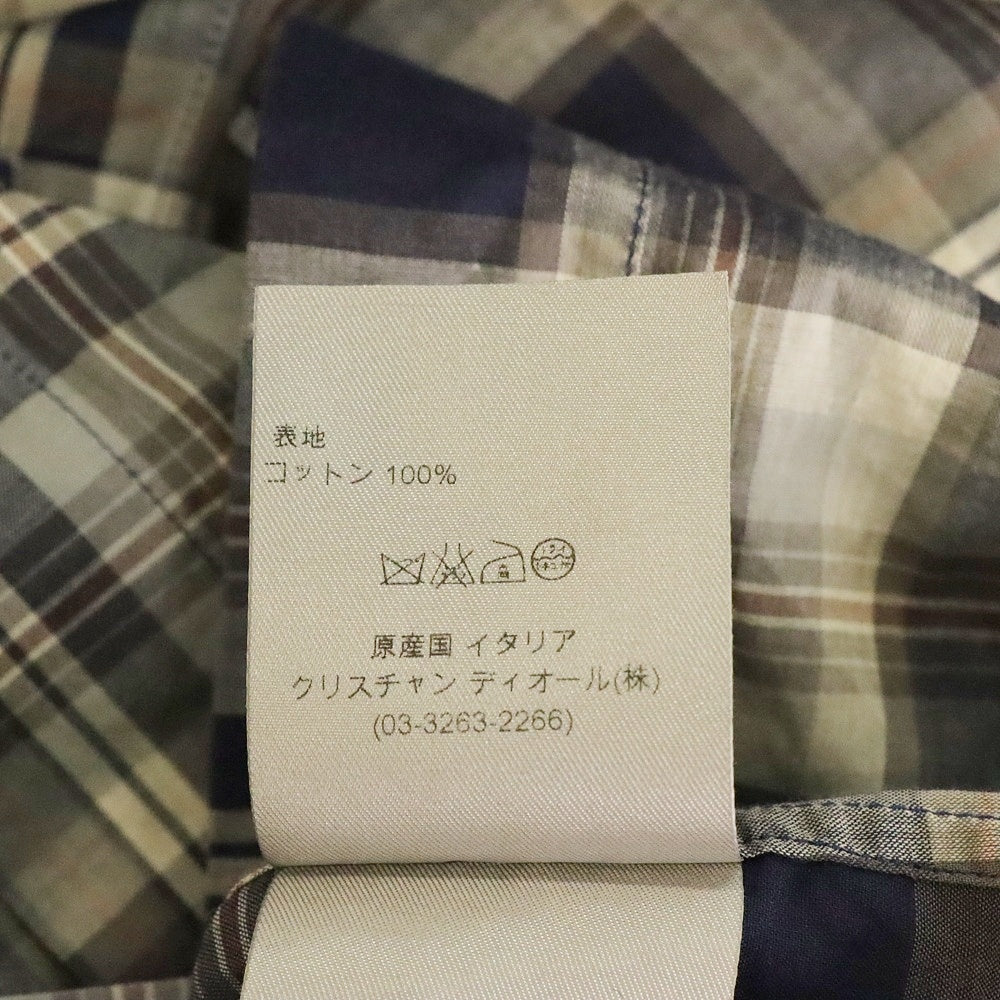 DIOR(ディオール) タータンチェックポケット付半袖シャツ ブラウス ネイビー